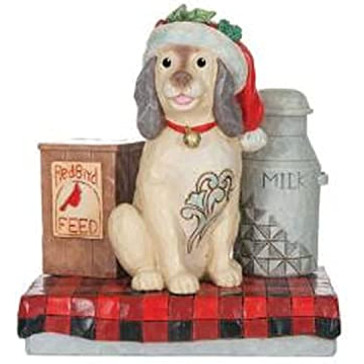 Jim Shore Christmas Country Living Dog Milk Pail and Cardinal Bird Feed 6011743