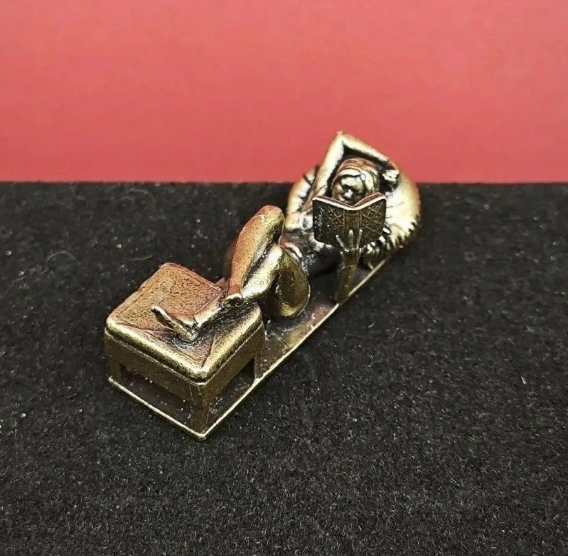 Brass Reading Beauty Animal Figurine Miniature Statue Table Home Decoration Toy