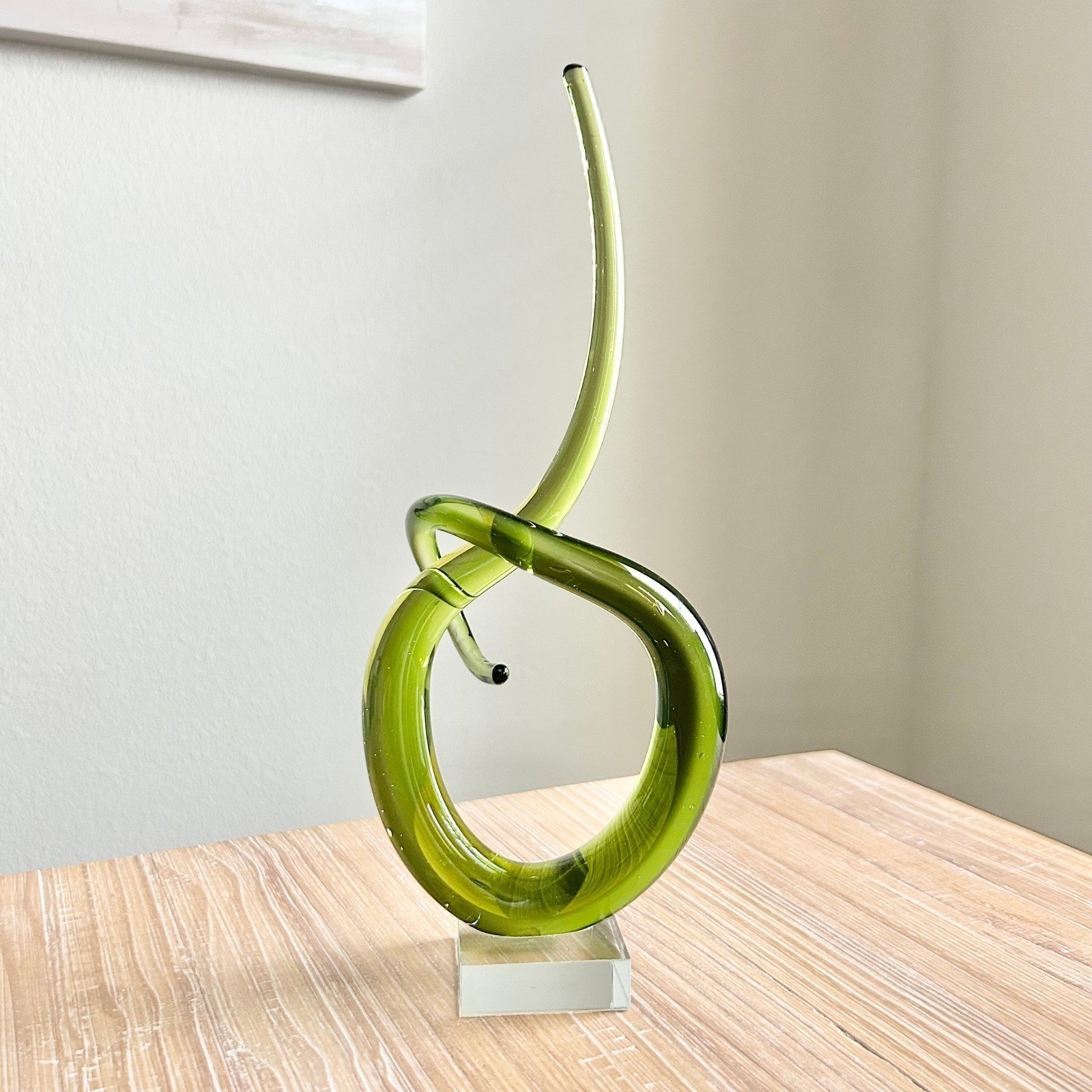 Vintage Murano Green Abstract Twist Glass Sculpture Art Decor