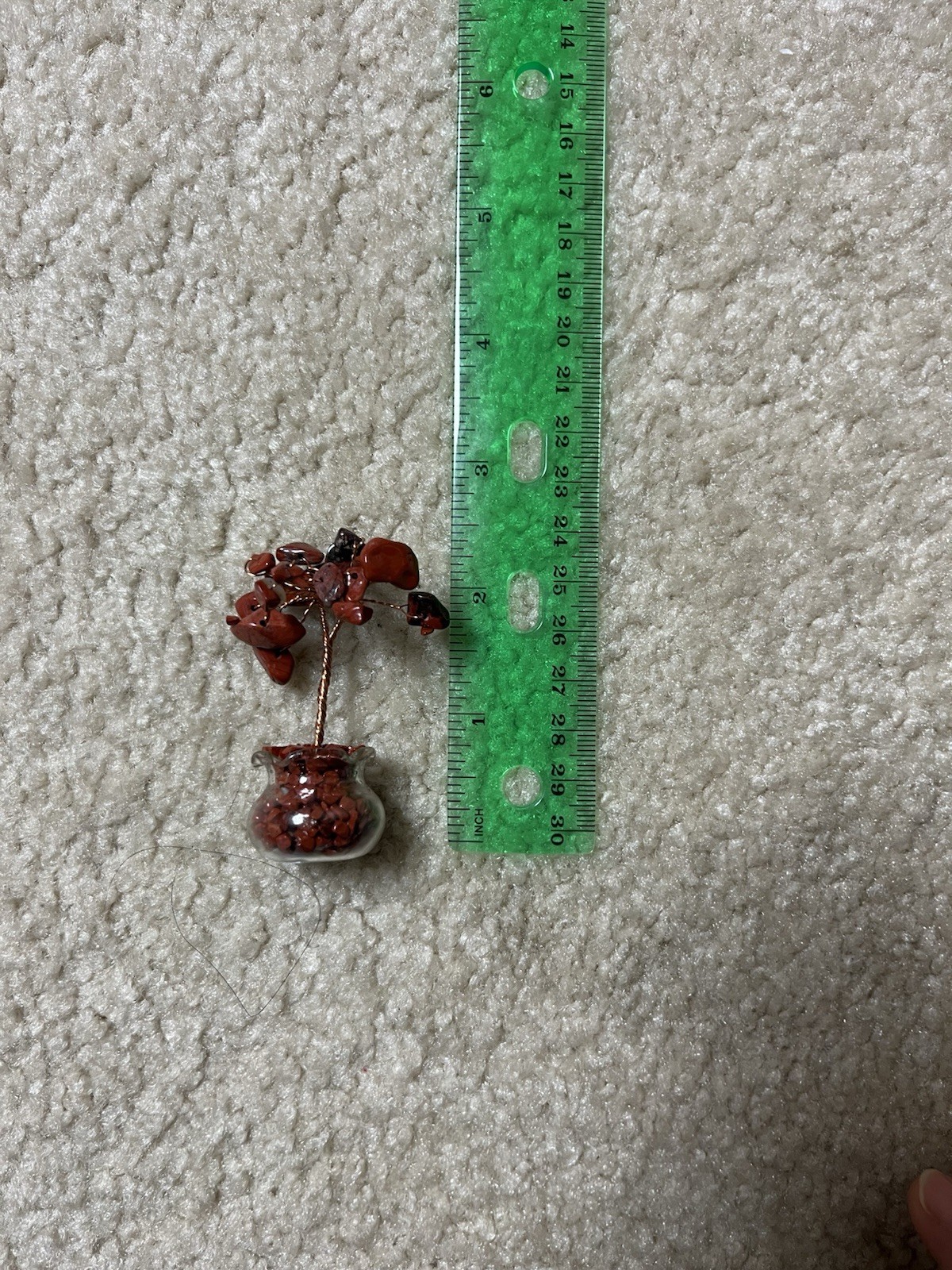 Small Red Gemstone Tree Figurine, Wire & Stone in Clear Glass Pot,