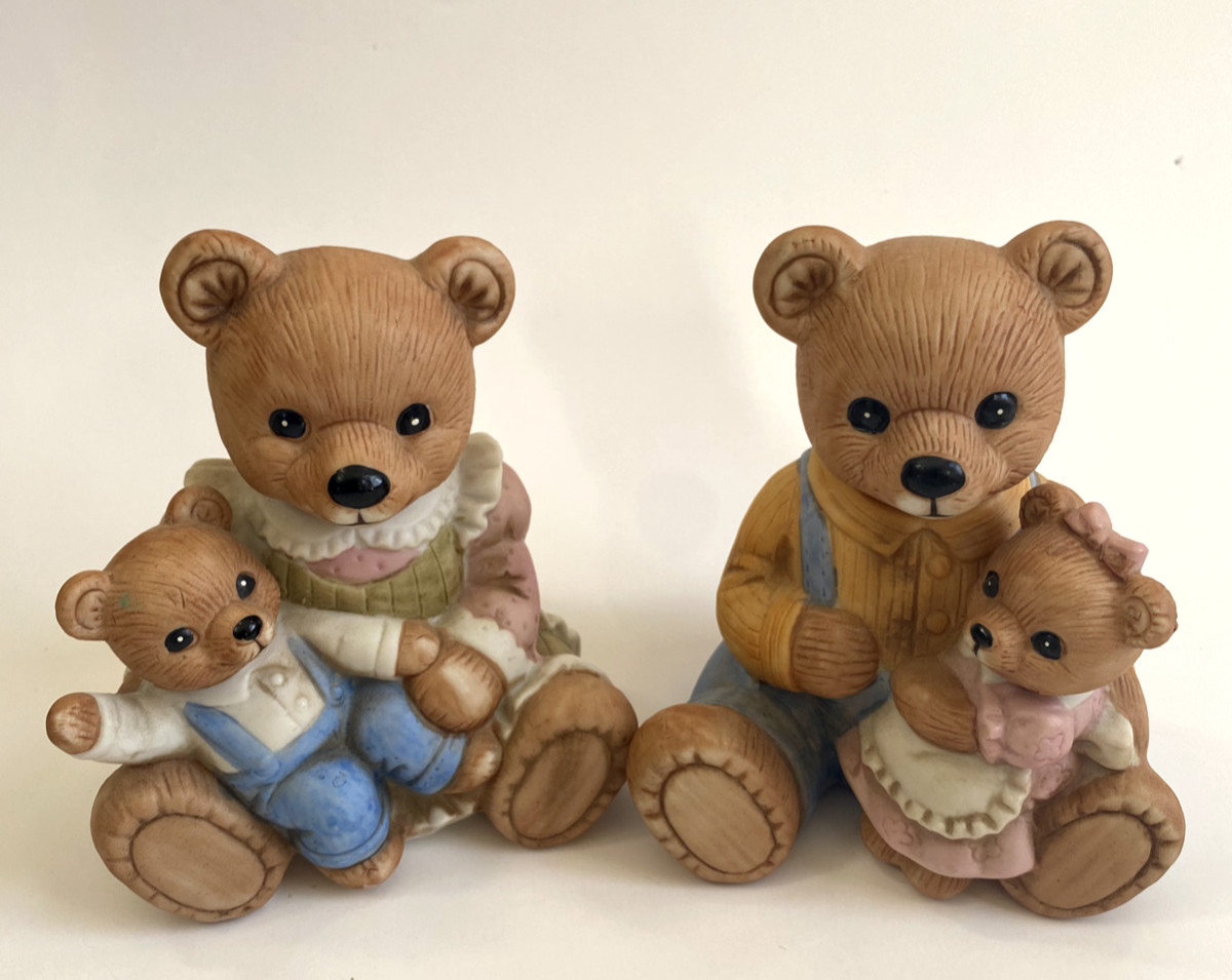 Bear Family Figurines, Mama Bear Papa Bear & Kids, 1444 HOMCO So Cute! SET OF 2