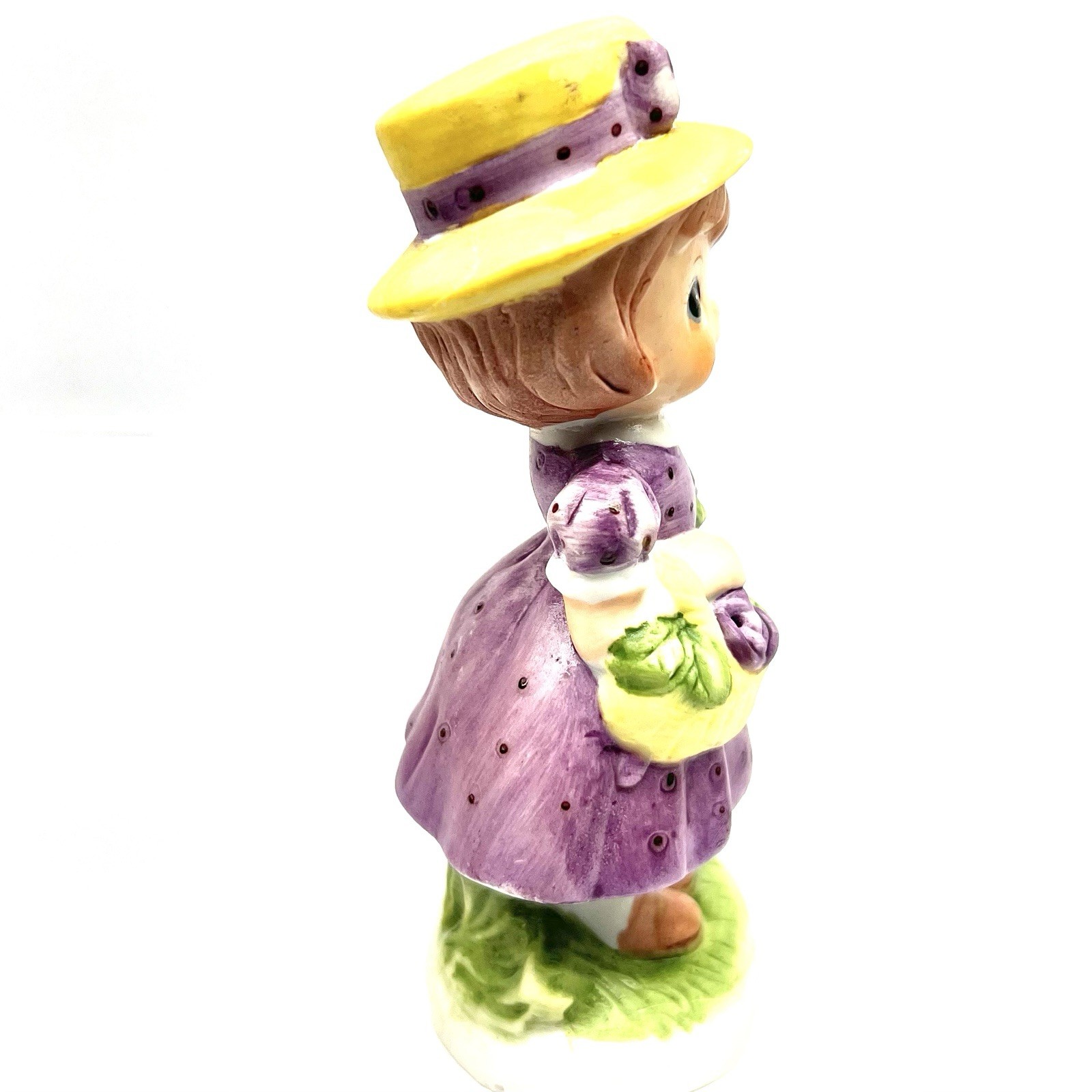 Vintage 1980 CMA~Verona Vergasi Figurine~Girl w/ Hat in Purple & Basket~ Stamped