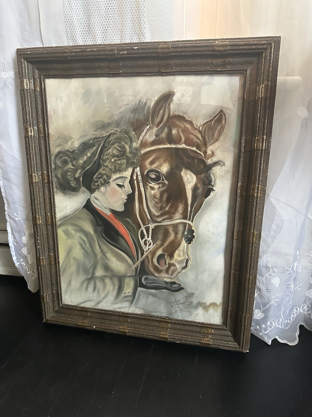 Paint Lady Holding A Horse Head Hand Painted Fy Falsinger 28”x23”