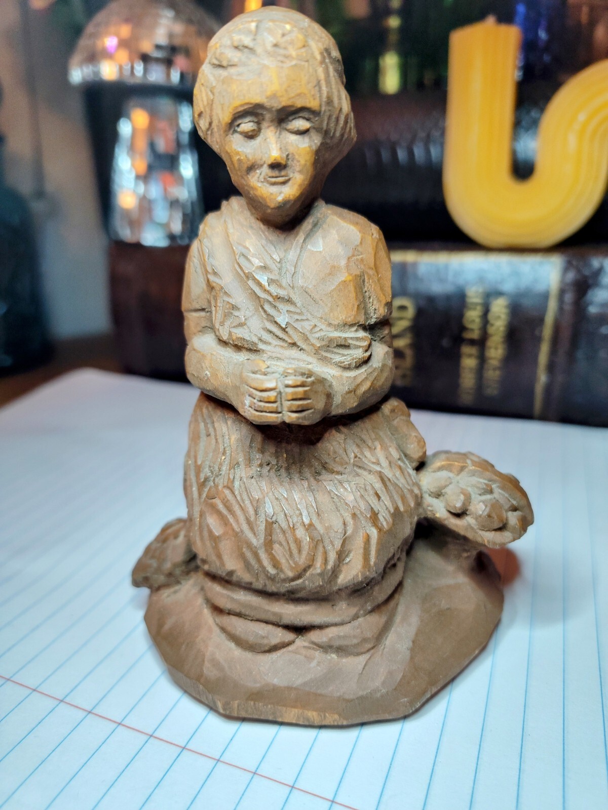 Vintage 1950’s -60’s Folk Art Hand Carved Wooden Figure Woman Praying- Religious