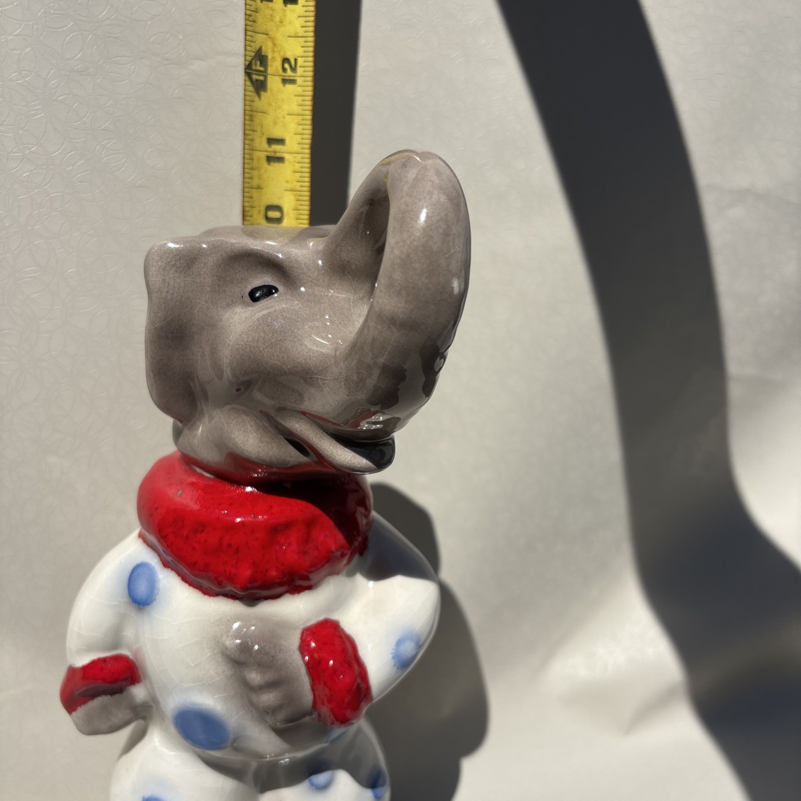 Vintage Ceramic Elephant Clown Figurine – Polka Dot Circus Decor Dated 1986