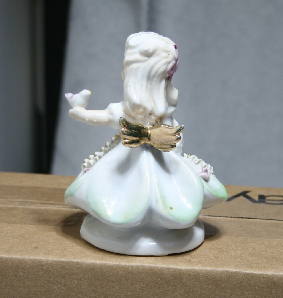 VTG Japan Taurus Zodiac SEMCO Angel Girl Basket Pink Bird Figurine 4.5″ RARE