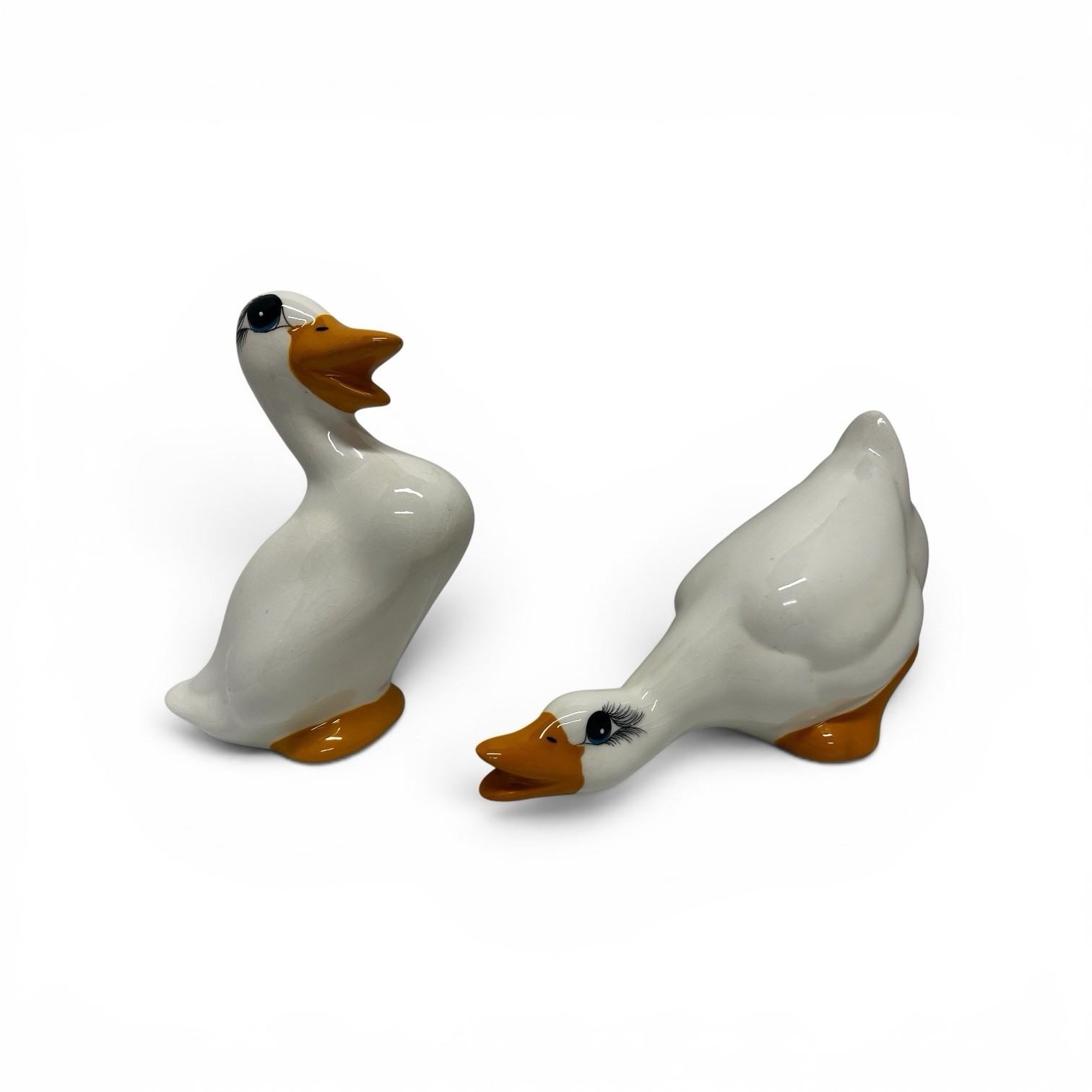 Vintage Ceramic Goose Figurines Pair White Farmhouse Country Cottage Decor