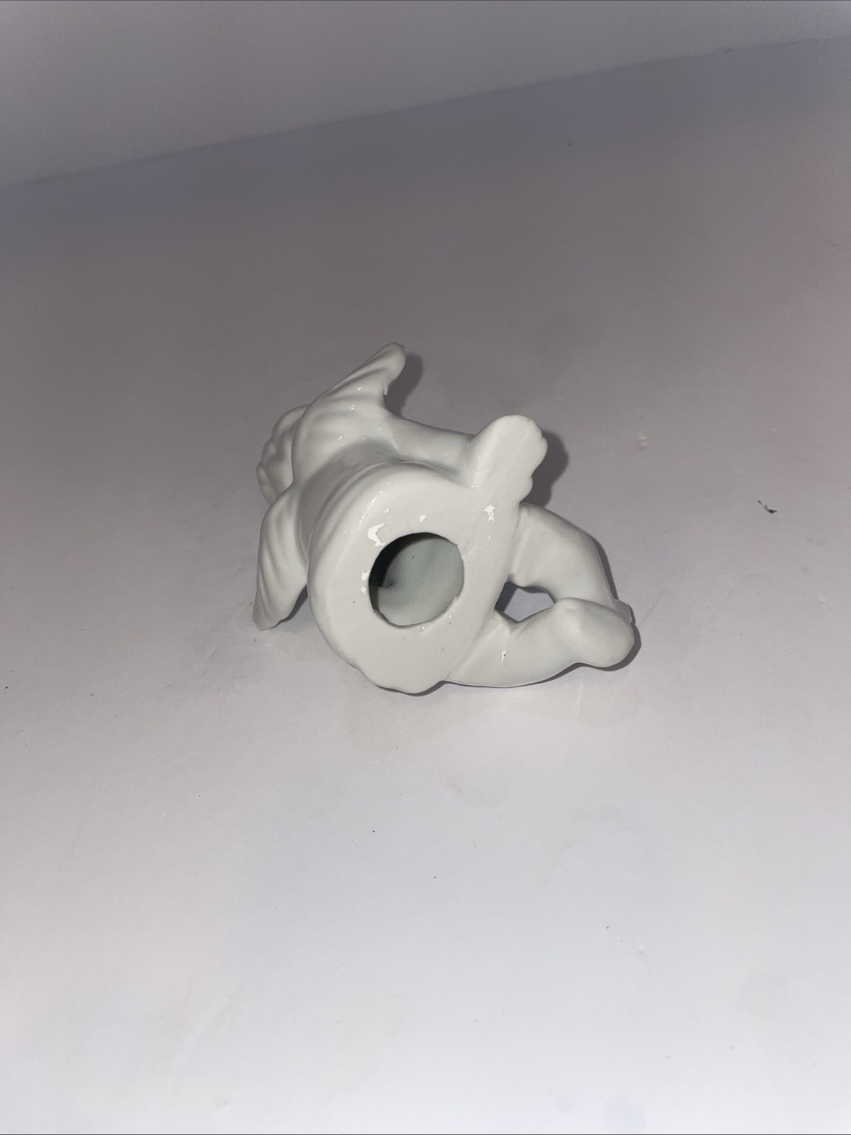 Vintage small Thinking Cherub Angel Figurine Ceramic White Seated Shelf Decor