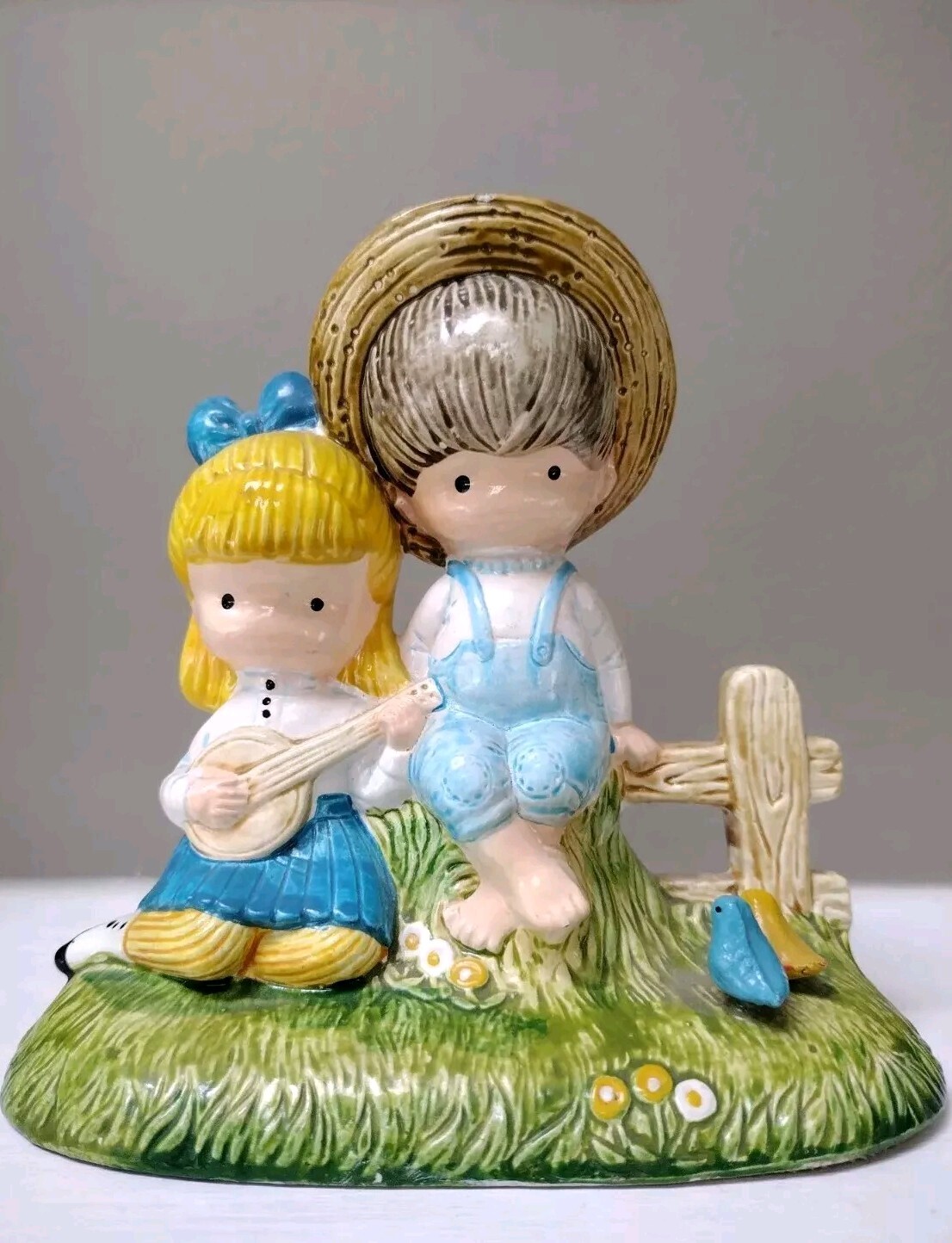 Vintage Joan Walsh Anglund Figurine 1972 Farm Boy Girl Birds Collectible