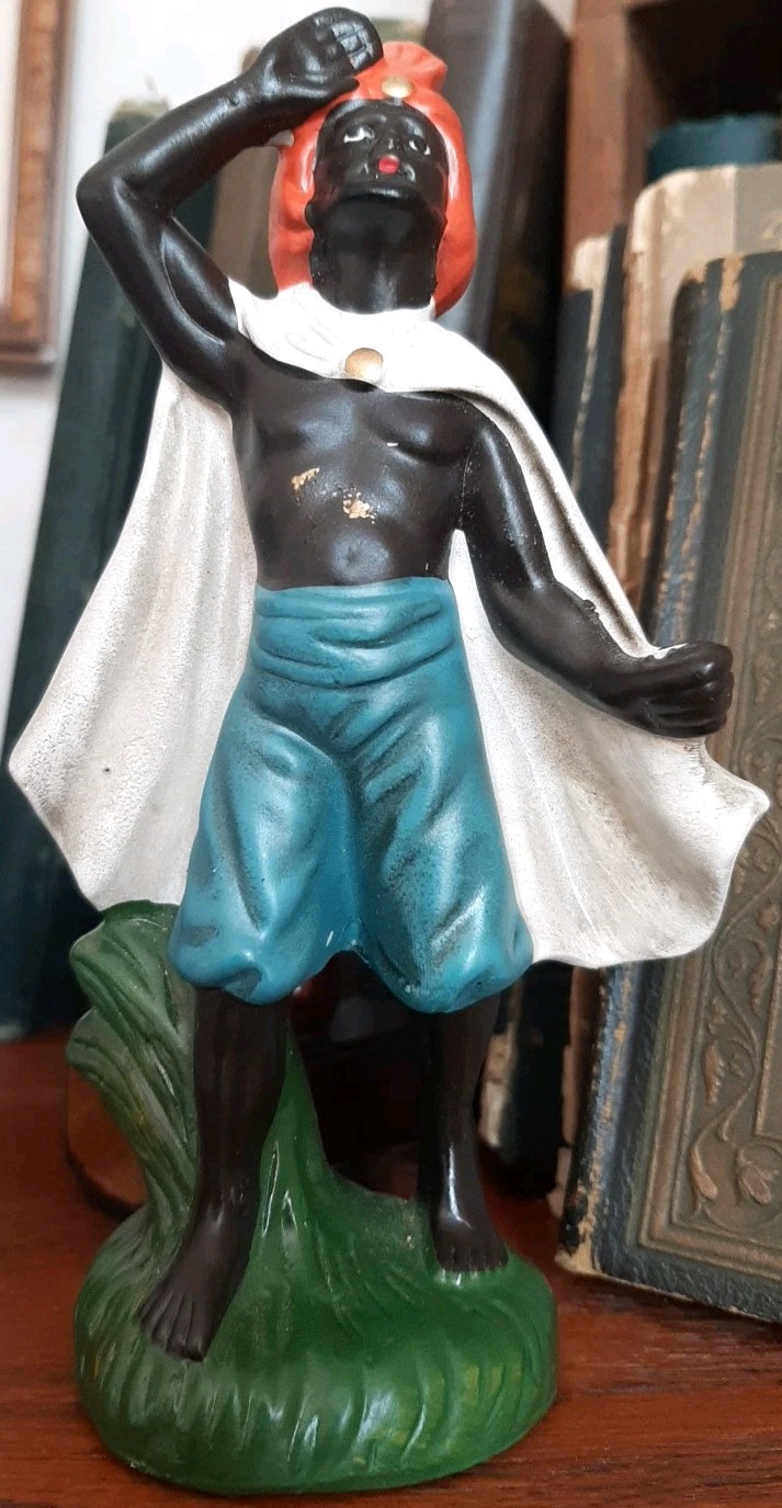 Vtg BLACKAMOOR Looking Up, Wiseman Figurine Statue White Cape Red Head Pc JAPAN