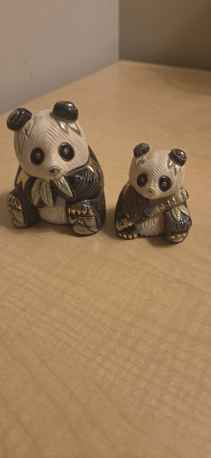 De Rosa Rinconada Panda Bear Figurine Set Mama & Baby Uruguay Gold Platinum Vtg