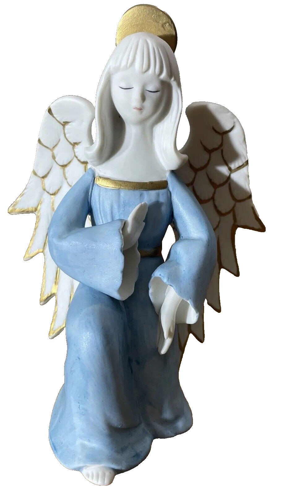 Schmid Bros Japan Porcelain Kneeling Angel Blue Gold 6.25 in Tall Vintage