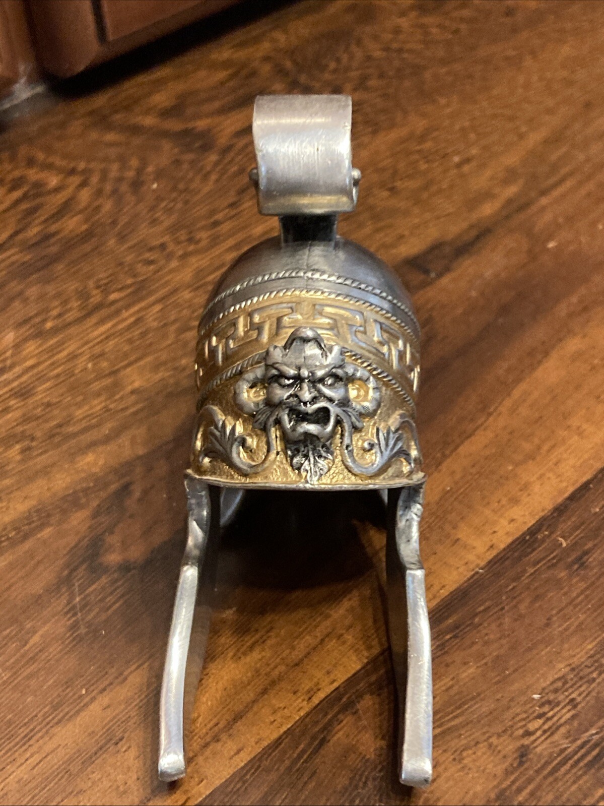 Vintage Miniature Greek Roman Helmet Silver Gold Ornate