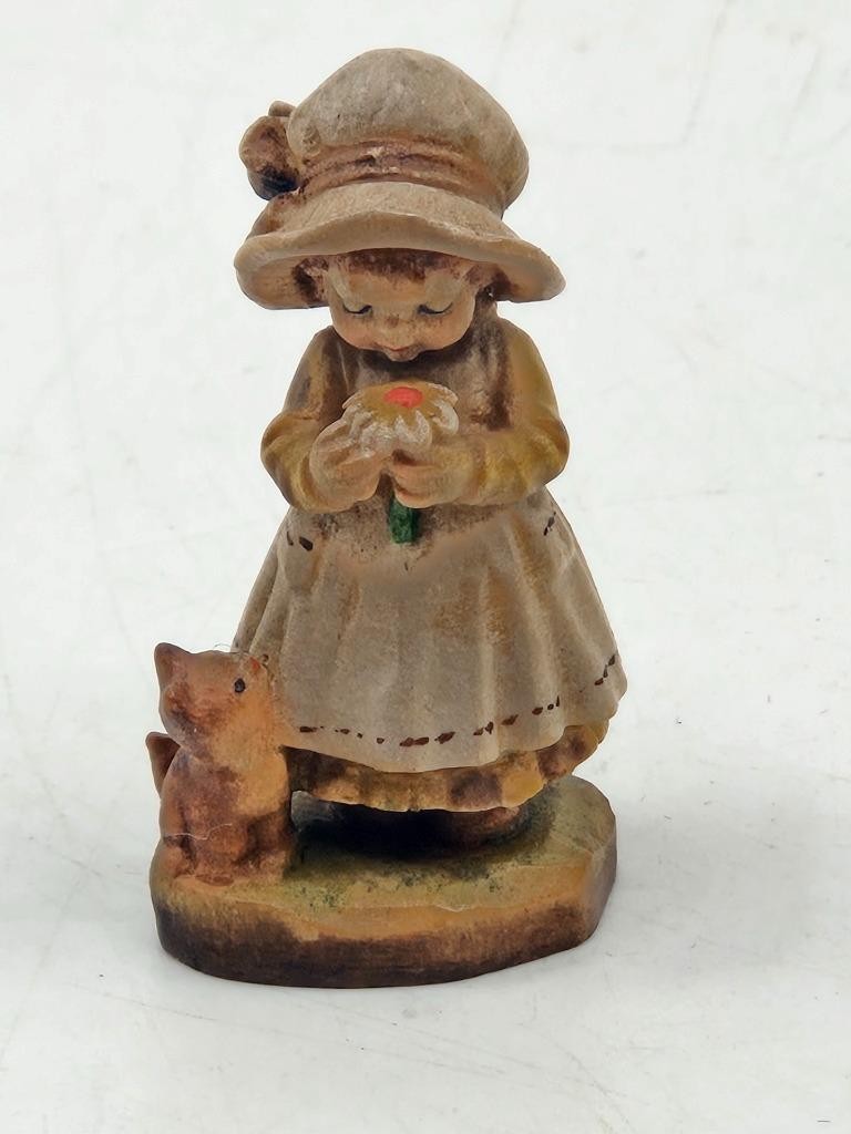 Vtg Lot 4 Anri Sarah Kay Carved Wood Mini Figurines Italy 1.75″ Boy Girl Animals