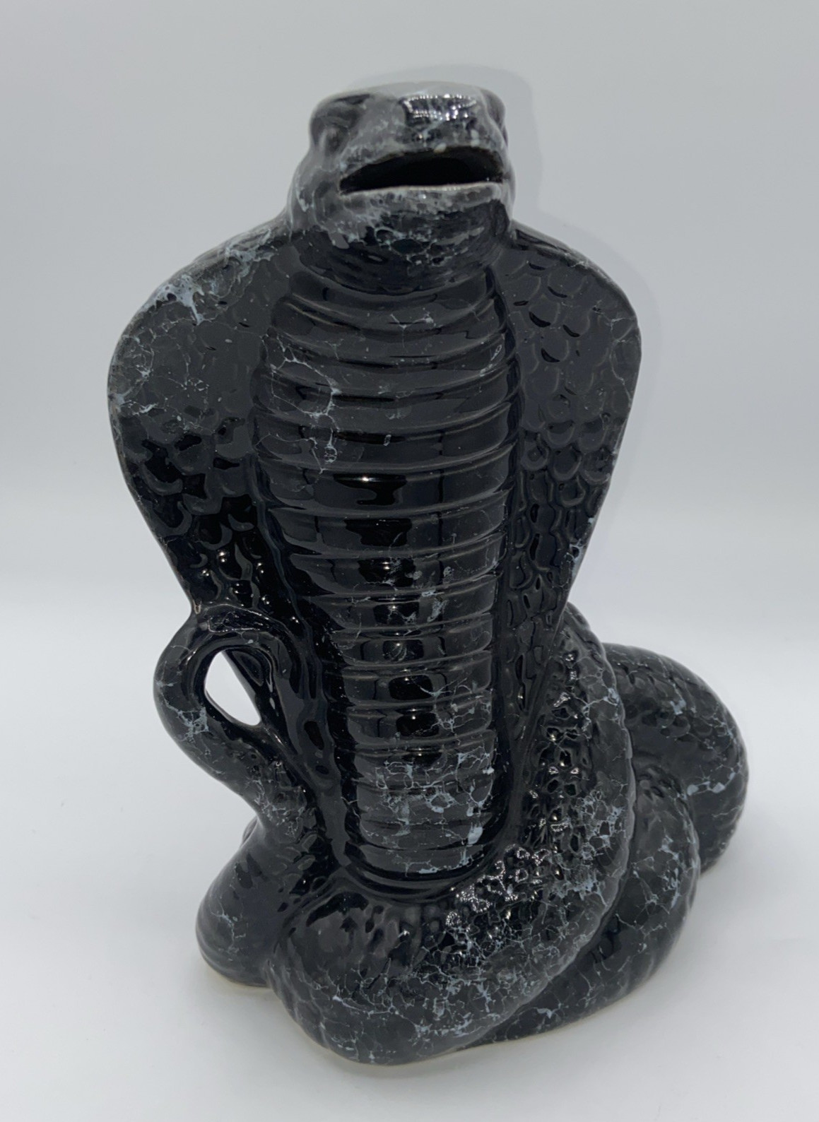 VTG Smoking Black marble glaze Cobra Snake Ceramic Incense Burner Coiled 8.5″