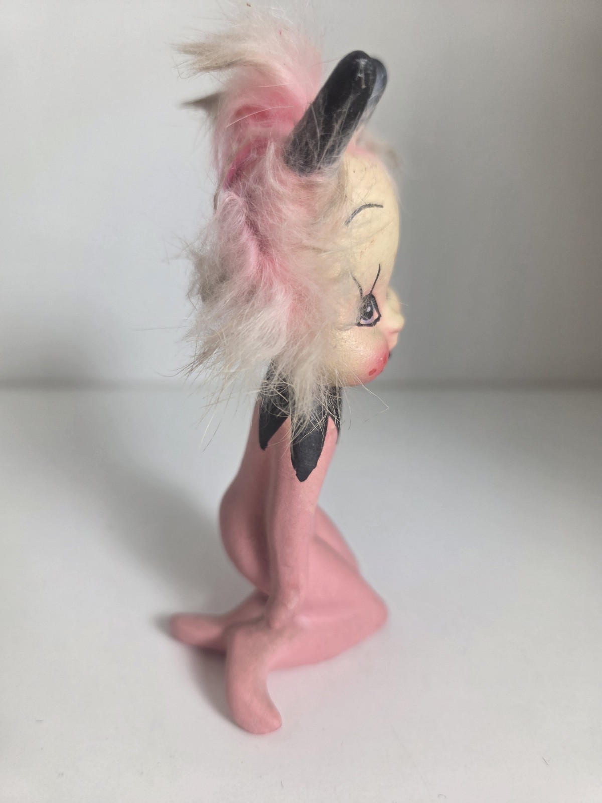 Rare Pink Moon Girl Alien Norleans Imp with Horns 1950s Japan Kitsch Figurine