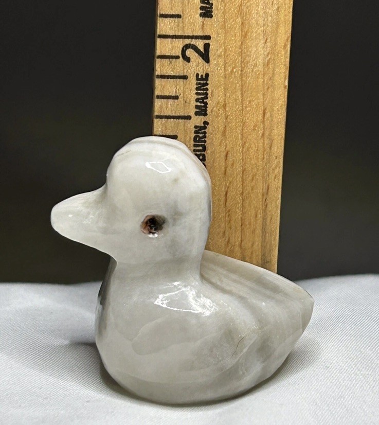 Vintage Hand Carved Alabaster Gray Duck Bird Figurine ~ 1 1/2” Tall