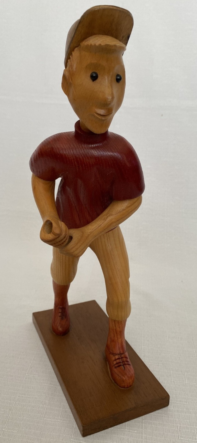 Vintage Hand Carved Wood Baseball Player Figurine Italy 12” Folk Art Missing Bat