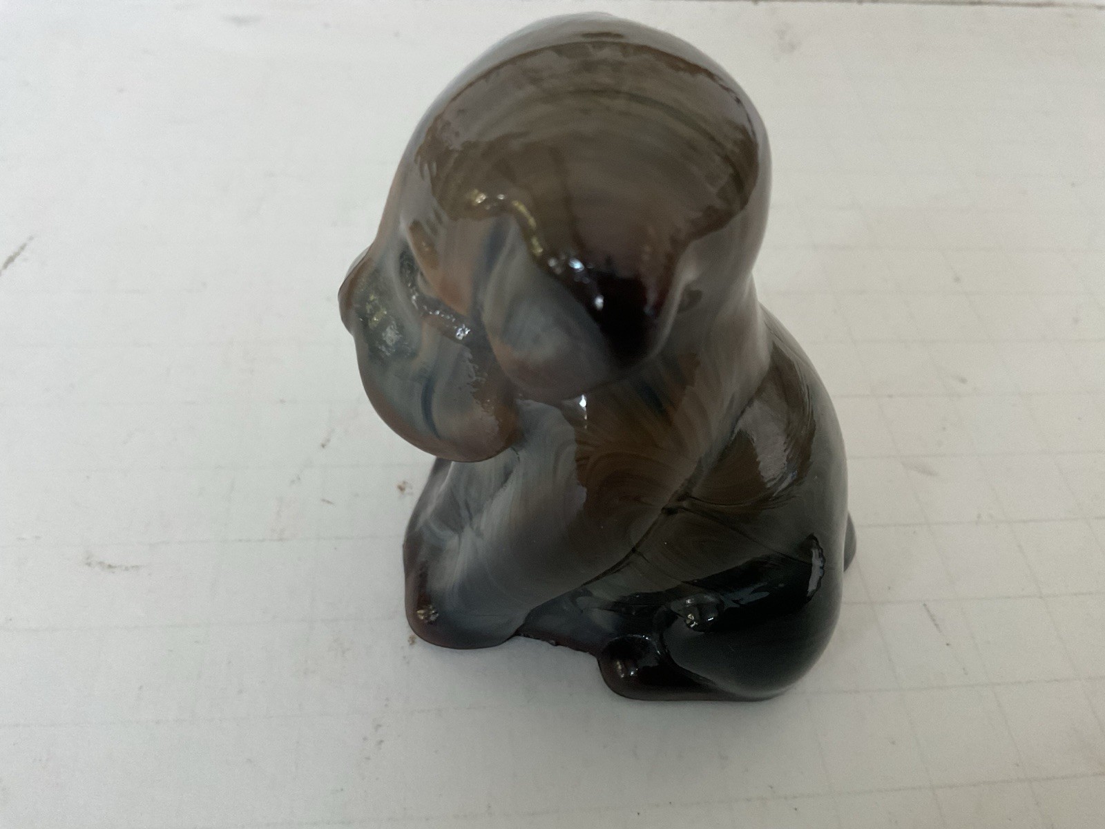 Vintage Degenhart Glass Dog Figurine Brown Slag D In Heart 3in