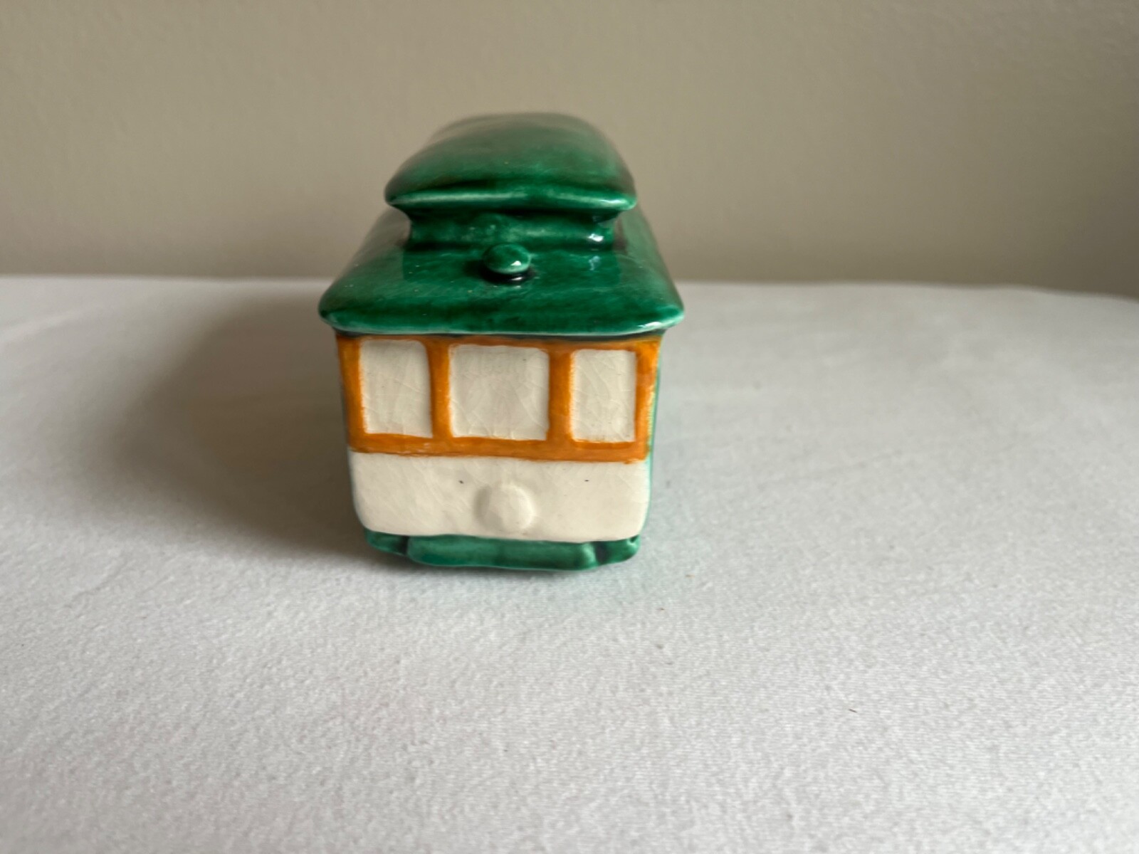 RARE 1940’s Rosamond Brook Signed Ceramic Street Cable Trolly Car with People