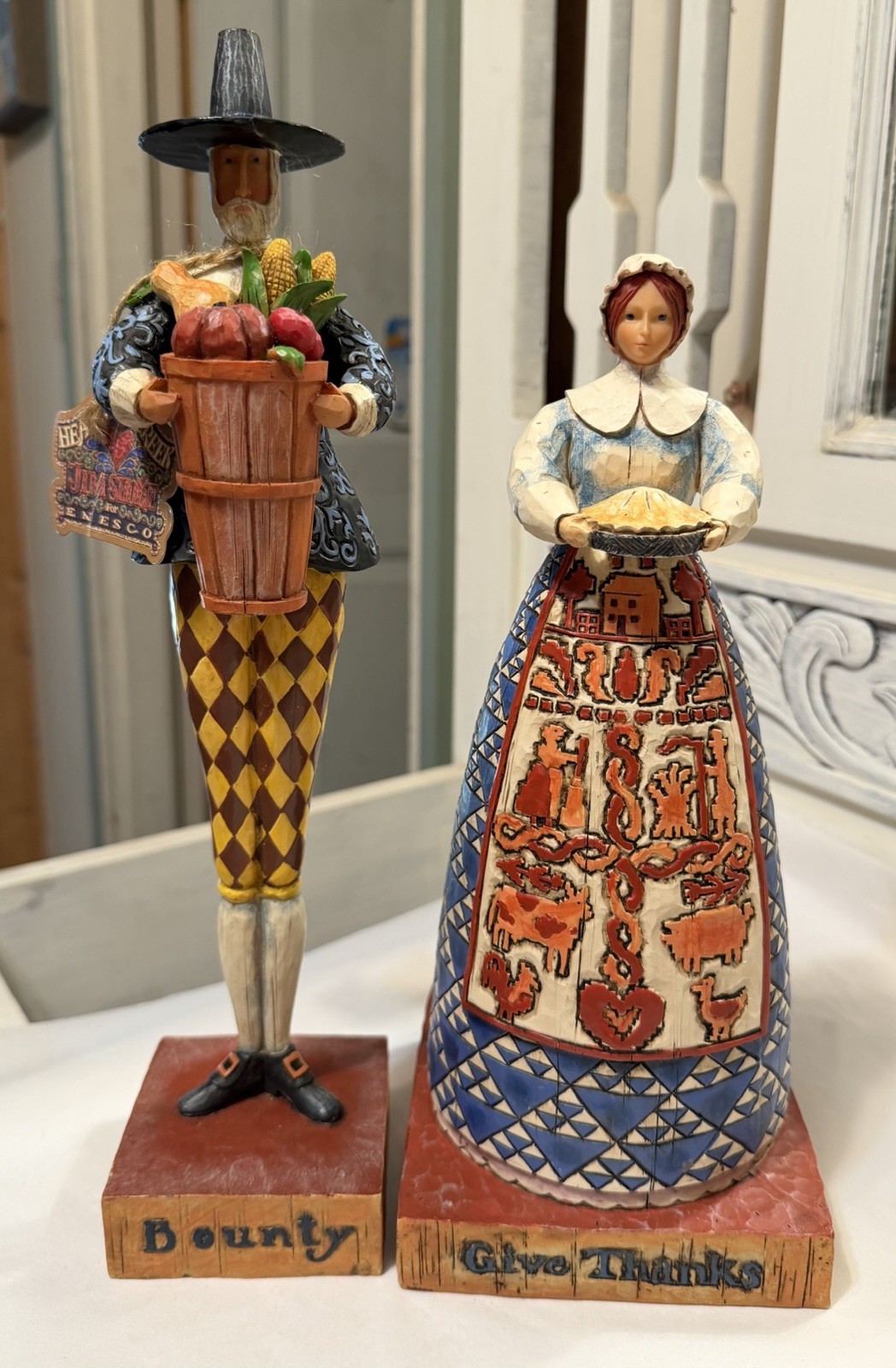 Jim Shore Bounty & Give Thanks Heartwood Creek Thanksgiving Pilgrim Pair 2004