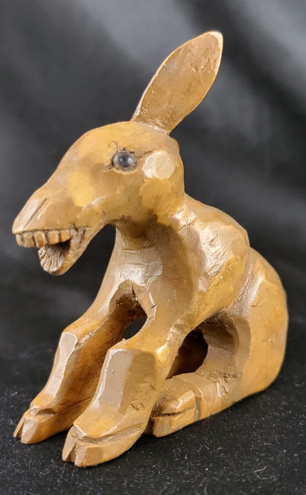 Vintage Carved Wood Figurine Laughing Donkey Mule Jackass 3.5in