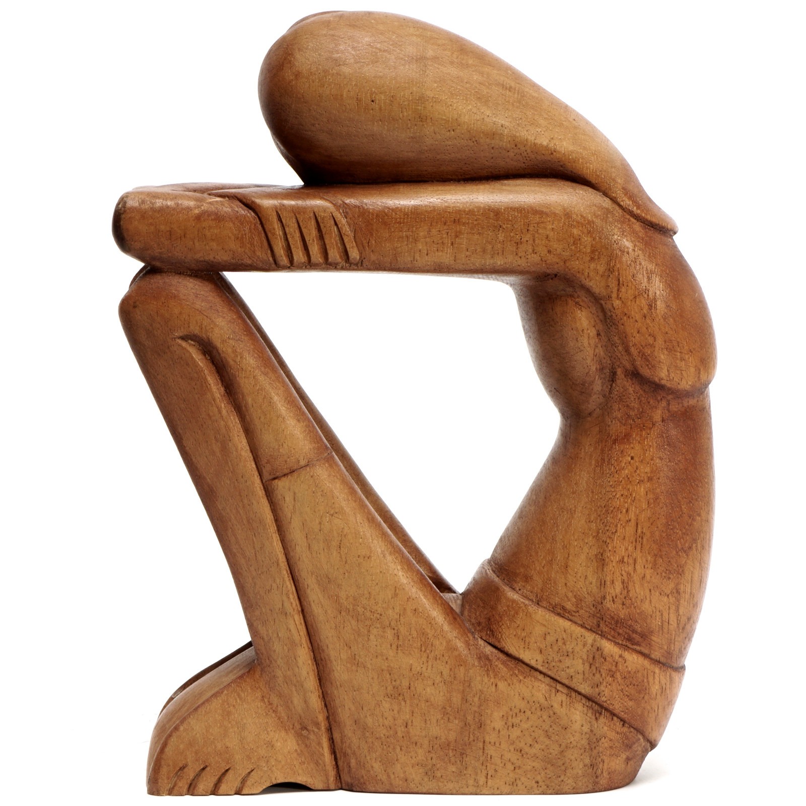 Vintage Carved Wooden Sculpture Of Relaxing Woman 10″ Tall MCM Minimalist Design