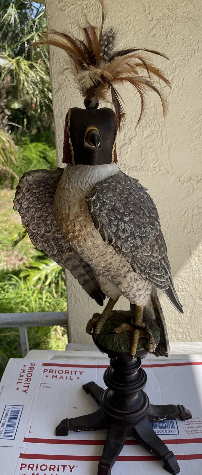 Peregrine Royal Falcon Bird FeatherHood Statue Figure Vintage Sculpture Falconer