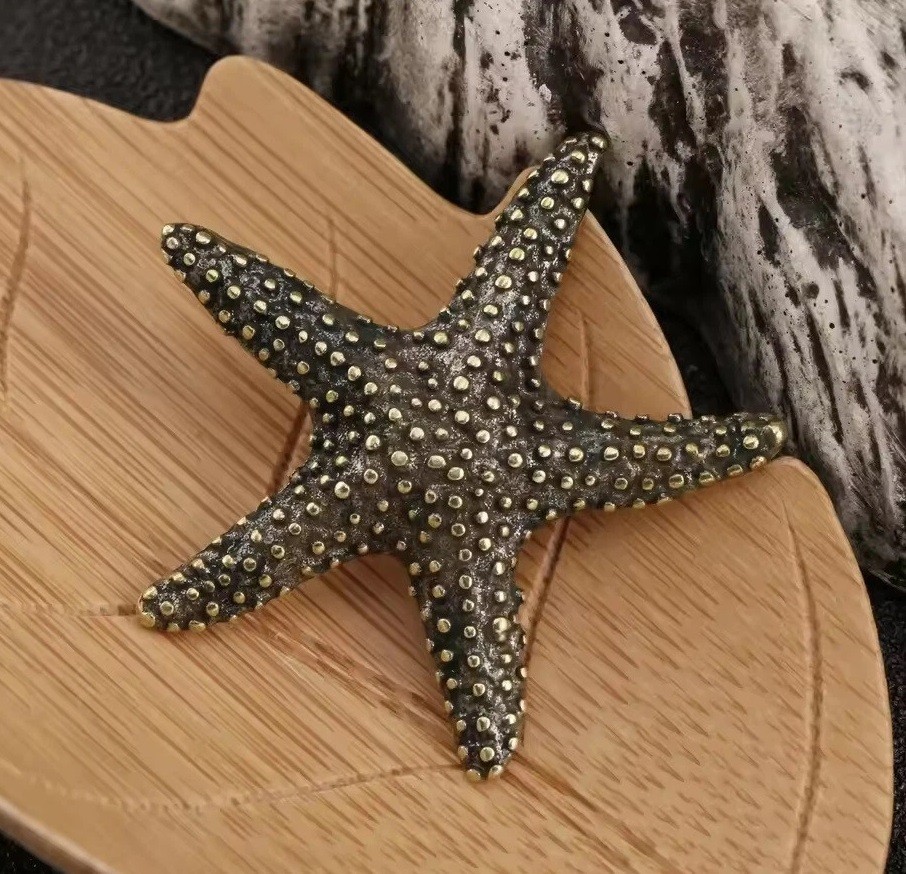 Brass Copper Starfish Animal Figurine Mini Statue Table Desk Home Decoration Toy