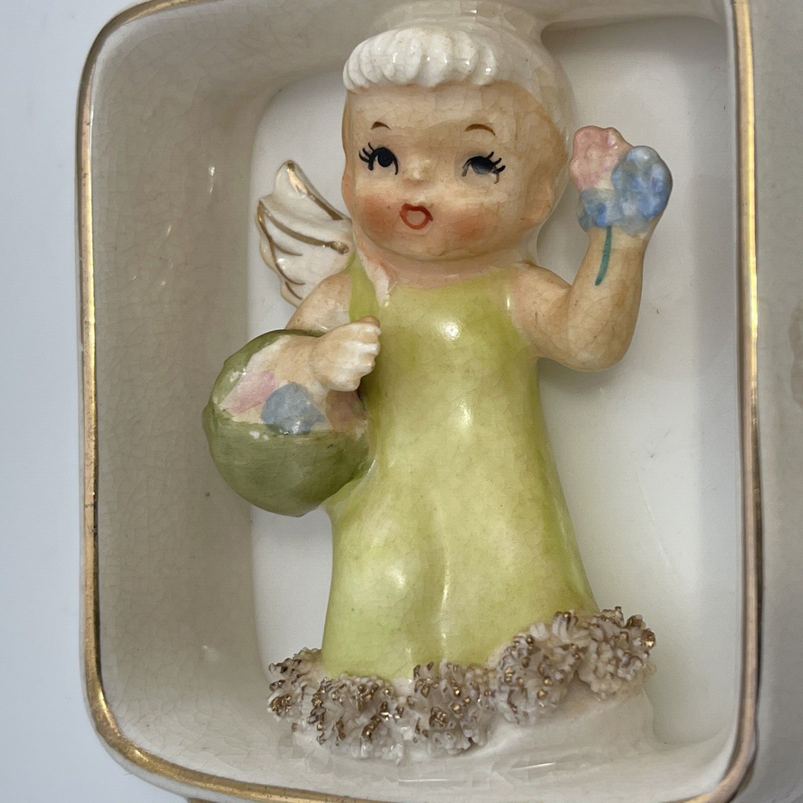 Geo. Z. Lefton Friday Child Of The Week Framed Porcelain Figurine Angel 1955