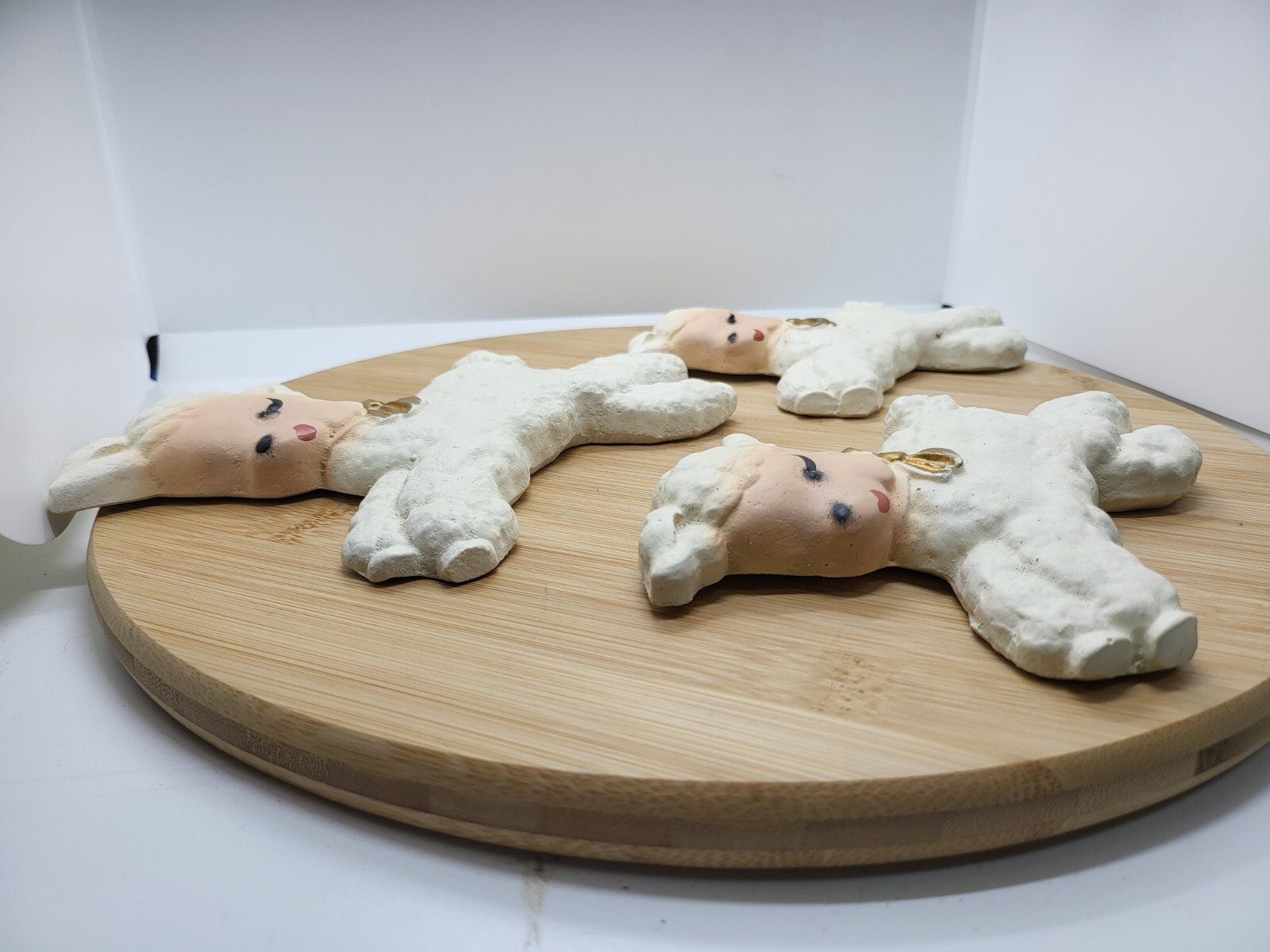 Set Of Three Chalkware Lamb Sheep Wall Hanging Decor