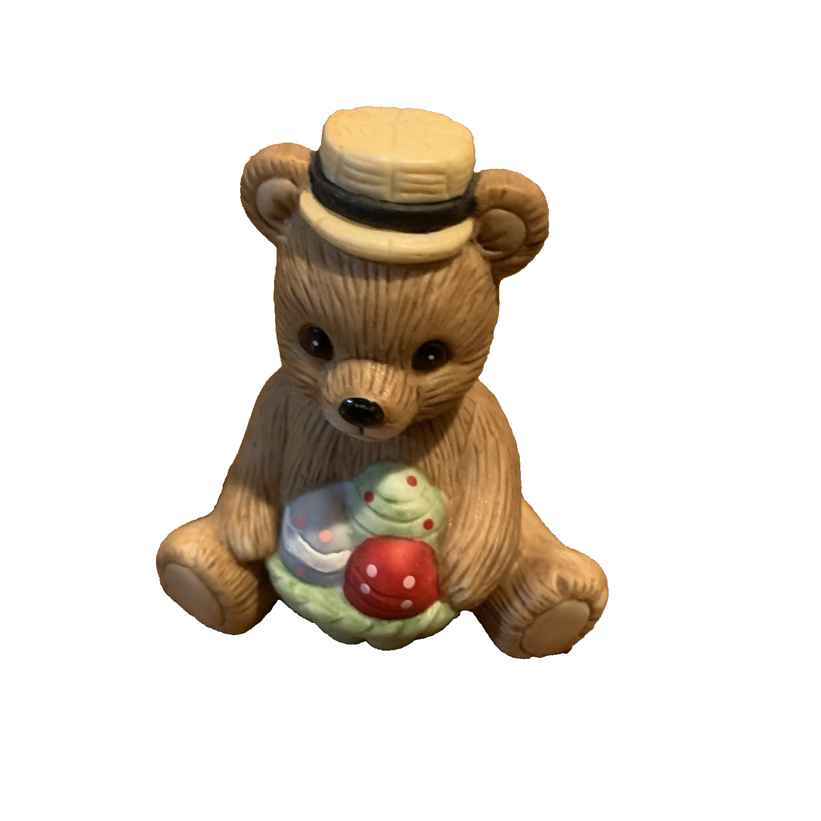 Homco Teddy Bear Month Miniature Figurine 1413 April Easter Basket Eggs cake top