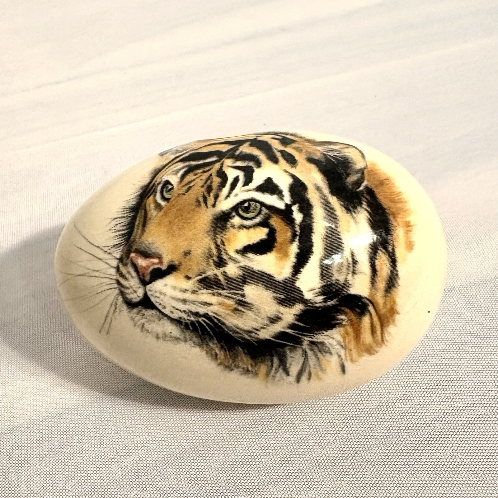 Ceramic Egg Tiger Art Transfer Artisan Wildlife Realism Life-size 3 Inches