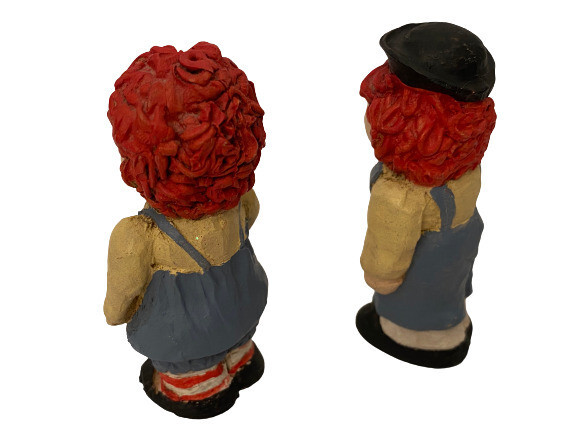Raggedy Ann & Raggedy Andy Faceless Americana 3″ Composite Figurines Vtg 1990