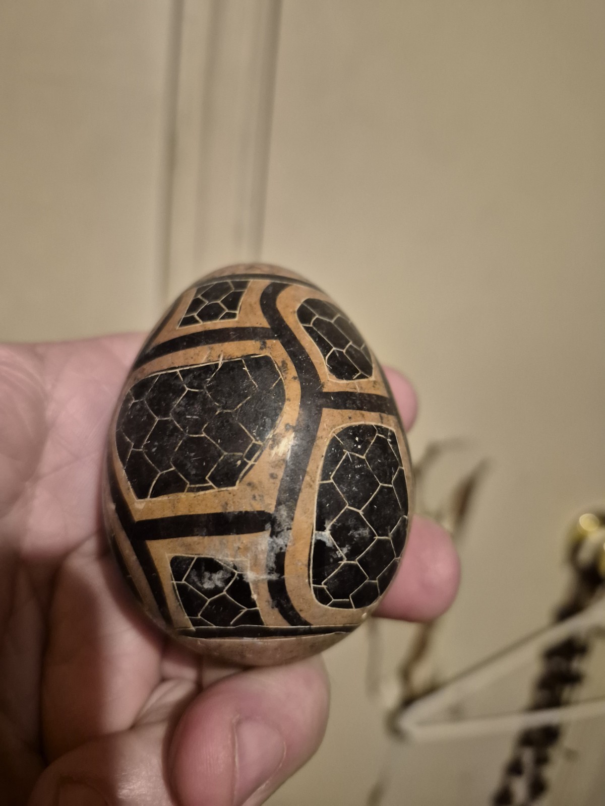 Vtg Hand Carved Stone EGG – Geometric Kenya ~3¼” H x 2⅜” Diameter