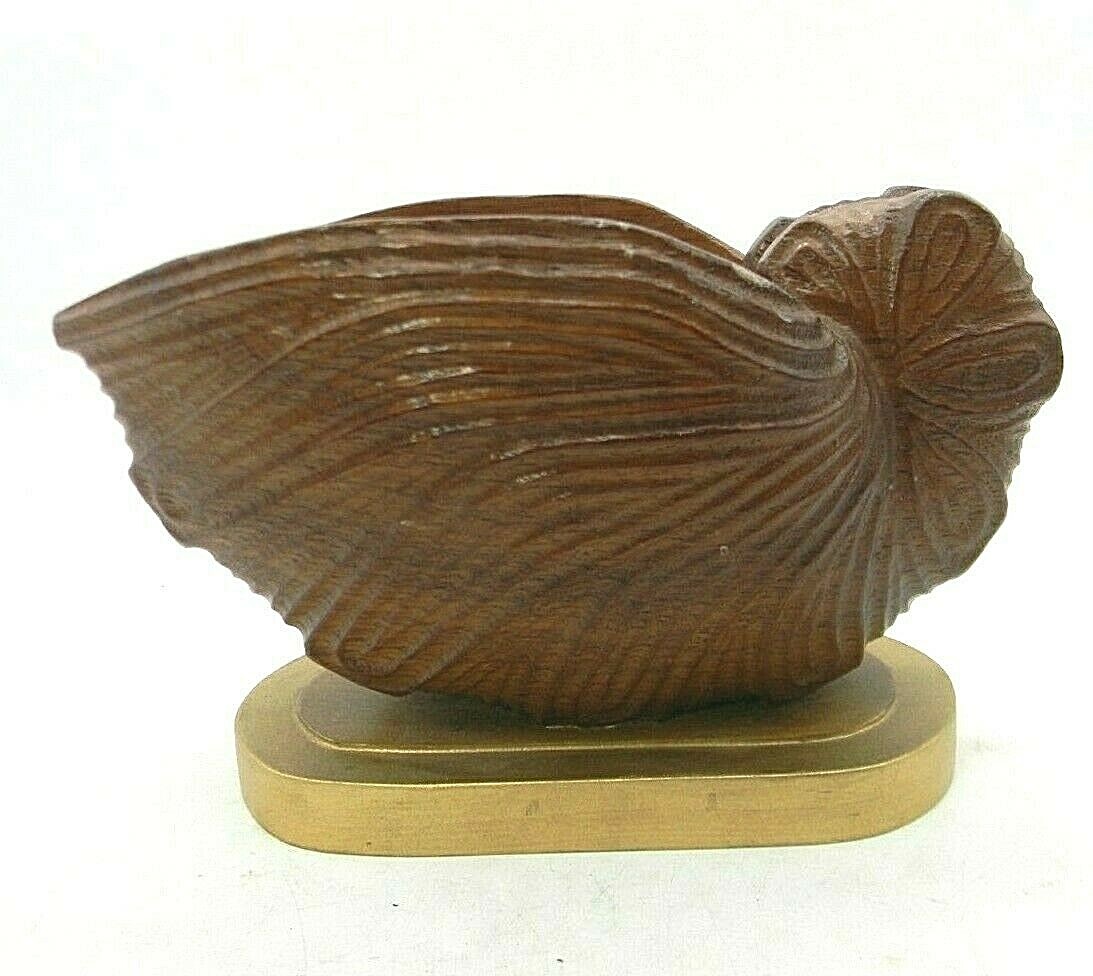 Carved Wood Seashell Nautilus Shell Flower Trinket Ring Dish Bowl Polynesian