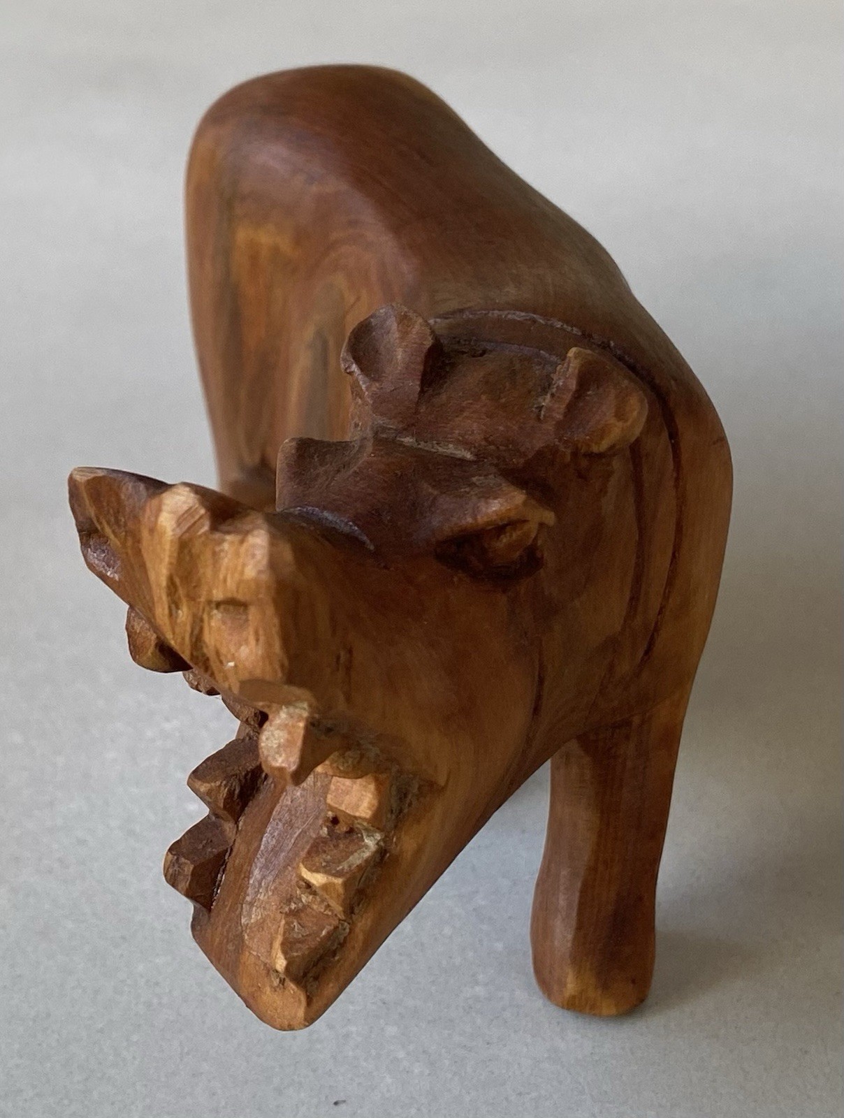 Carved Solid Timber Vintage Wildlife Figurines Hippo 15cm & Rhino 9cm
