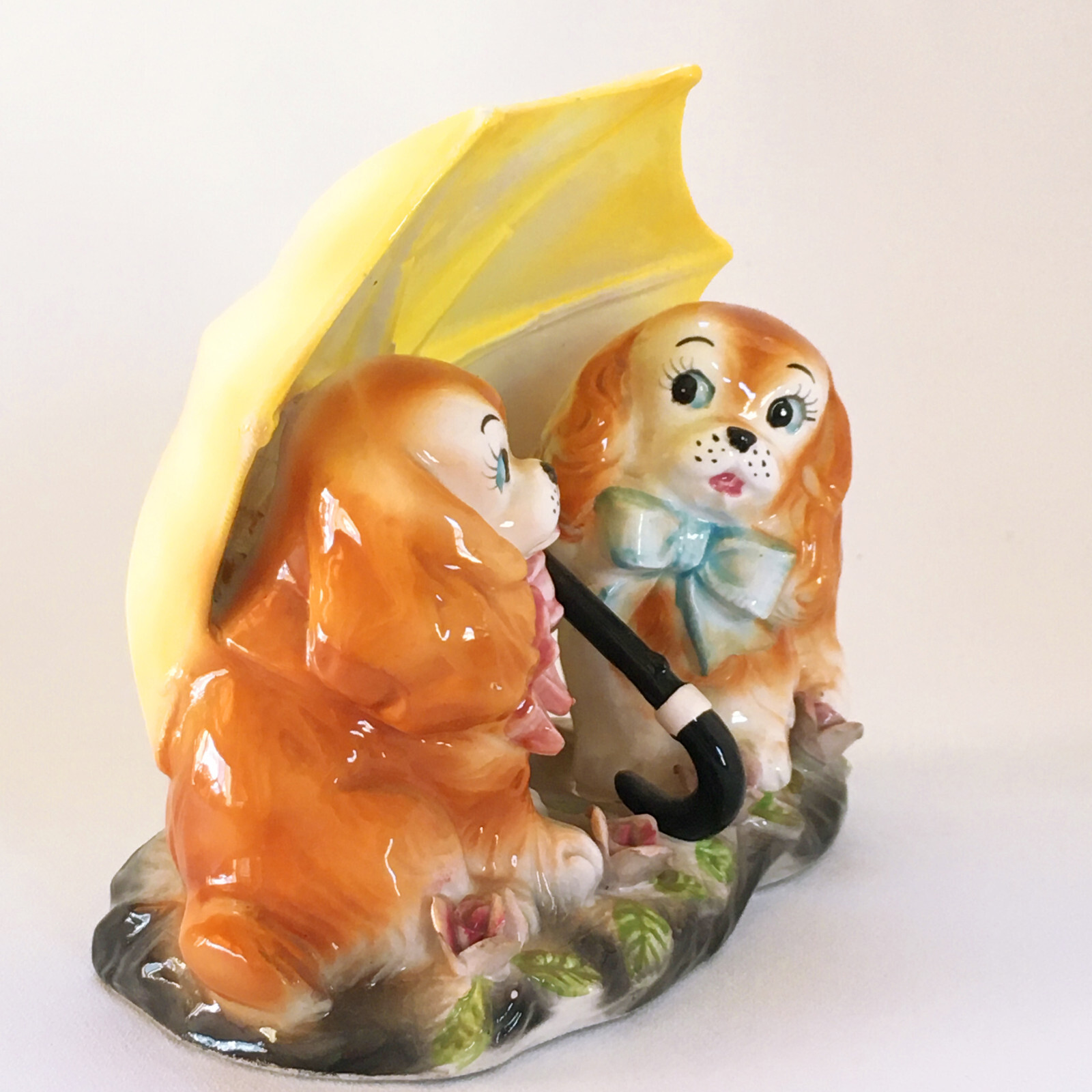 Vintage Anthropomorphic Cocker Spaniel Puppy Dogs under umbrella CUTE