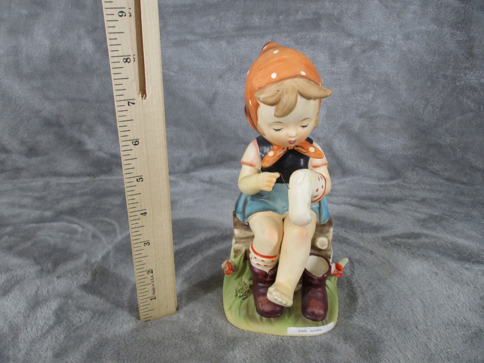 Erich Stauffer S8536 Little Mender Girl Darning Sock Porcelain Figurine Vintage