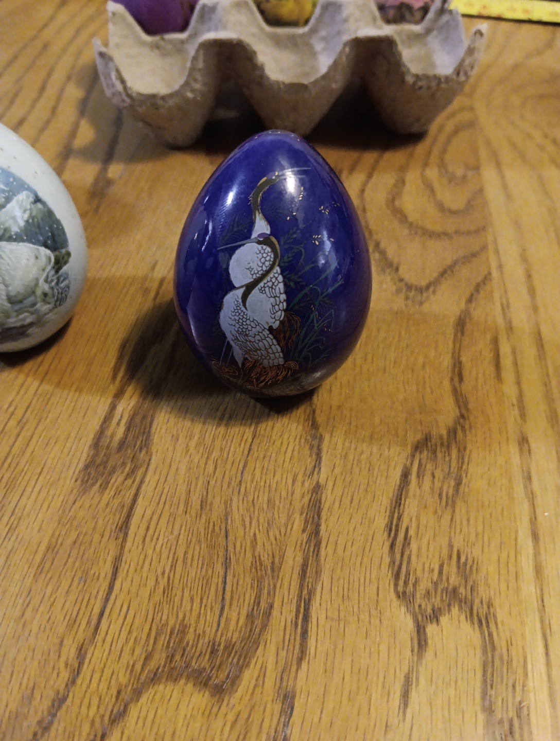 6 Painted Porcelain Eggs 2000- 2001. Flowers,Indians, Buffalo, Cranes
