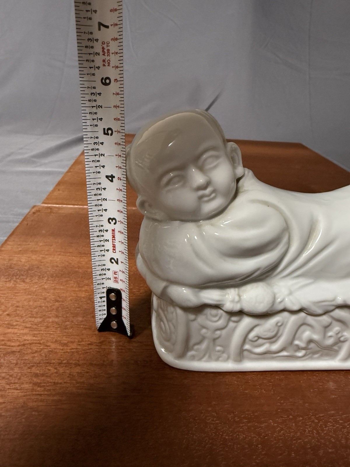 White Porcelain Reclining Child Figurine Trinket Box Asian Style Ceramic