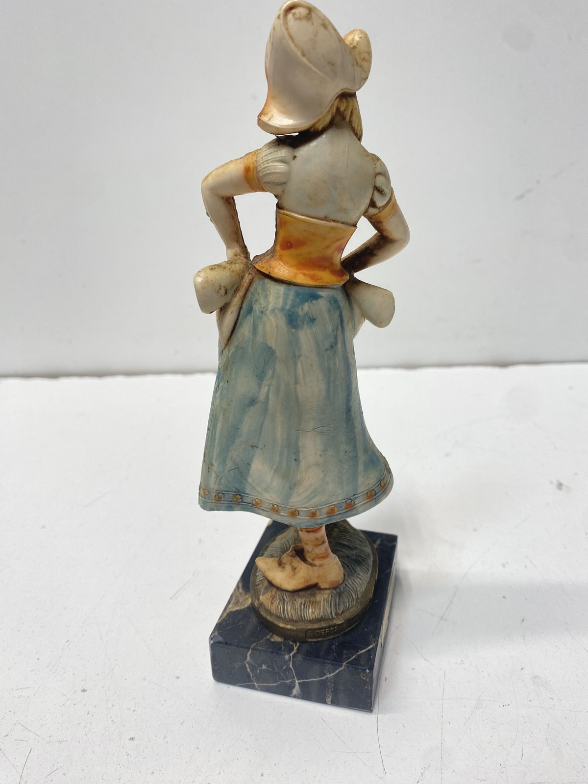 Vintage Italian Figurine Folk Girl on Genuine Carrara Marble Base