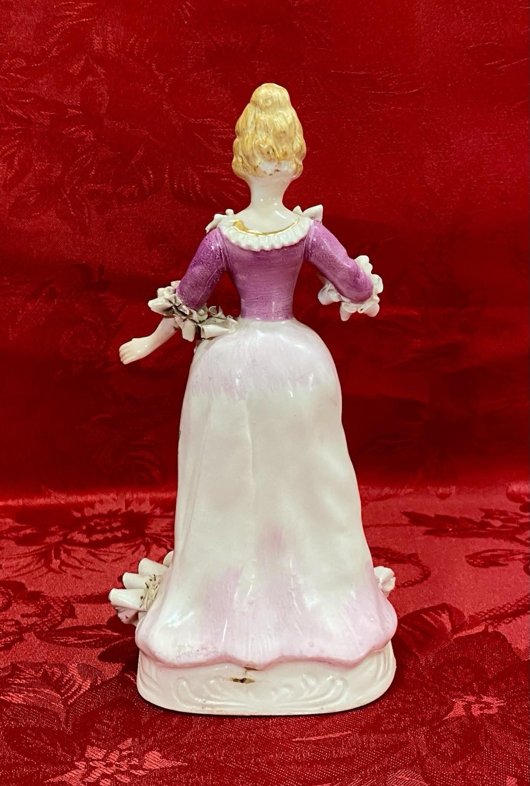 VTG Porcelain Victorian Lady Figurine in Period Dress Japan 7.5”-H, See Photos