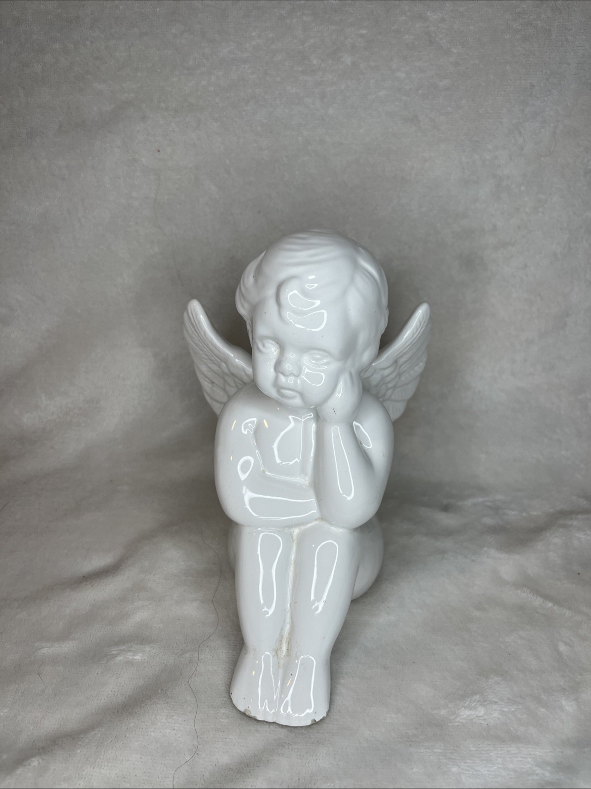 Vintage White Ceramic Praying Angel Figurine Cherub Shelf Decor Glossy Finish