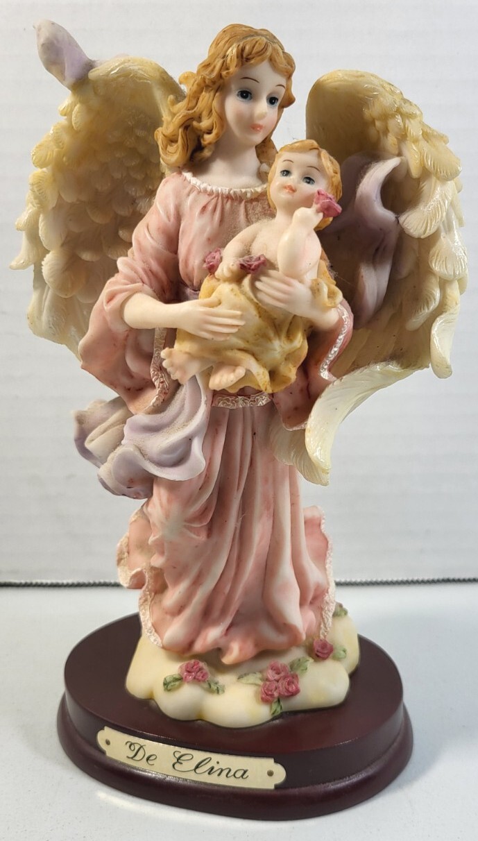 Vintage Del Elina Angel 8″ Figurine Turtle King Corp Holding Baby
