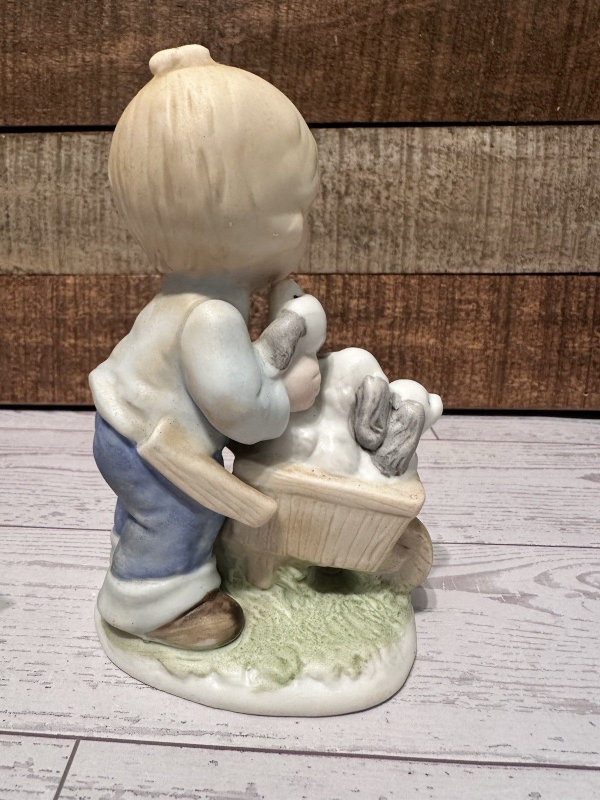 Homco Figurines Girl with Kittens & Boy with Puppies In Wagon #1402