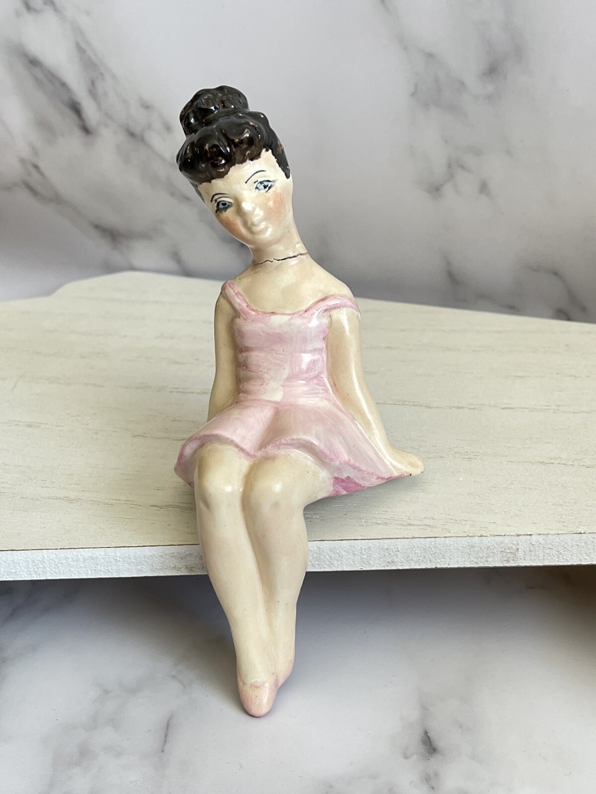 Sitting Bathing Beauty Figure In Pink Swimsuit AS IS