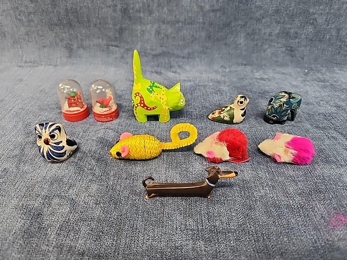 Collection 10 Miniature Animals Cat Dog Mice Owl Bird Ceramic Plastic Wood mADB