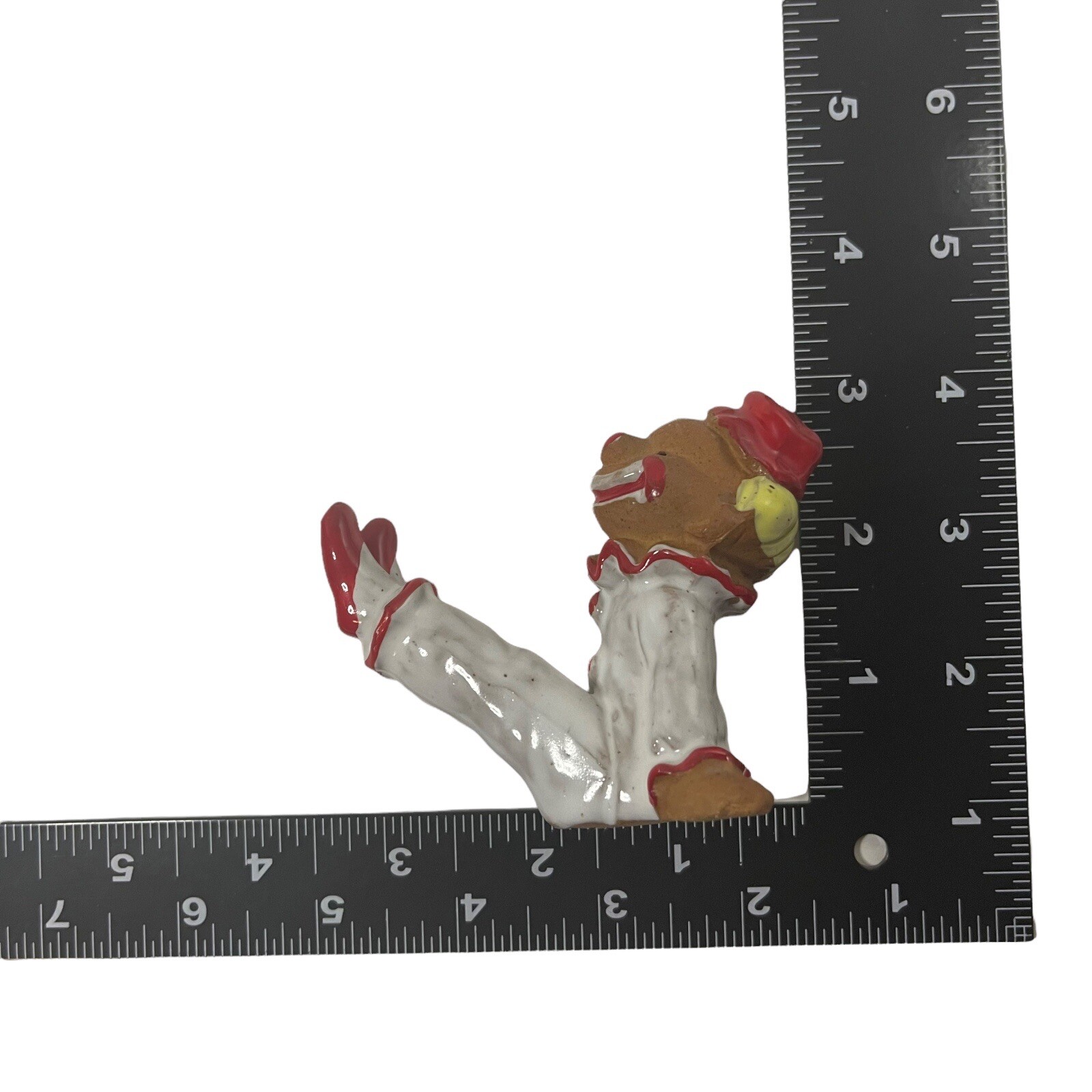 Clown Leg Raise Figurine Terra Cotta Clay Red White Glazed 3″ Napcoware