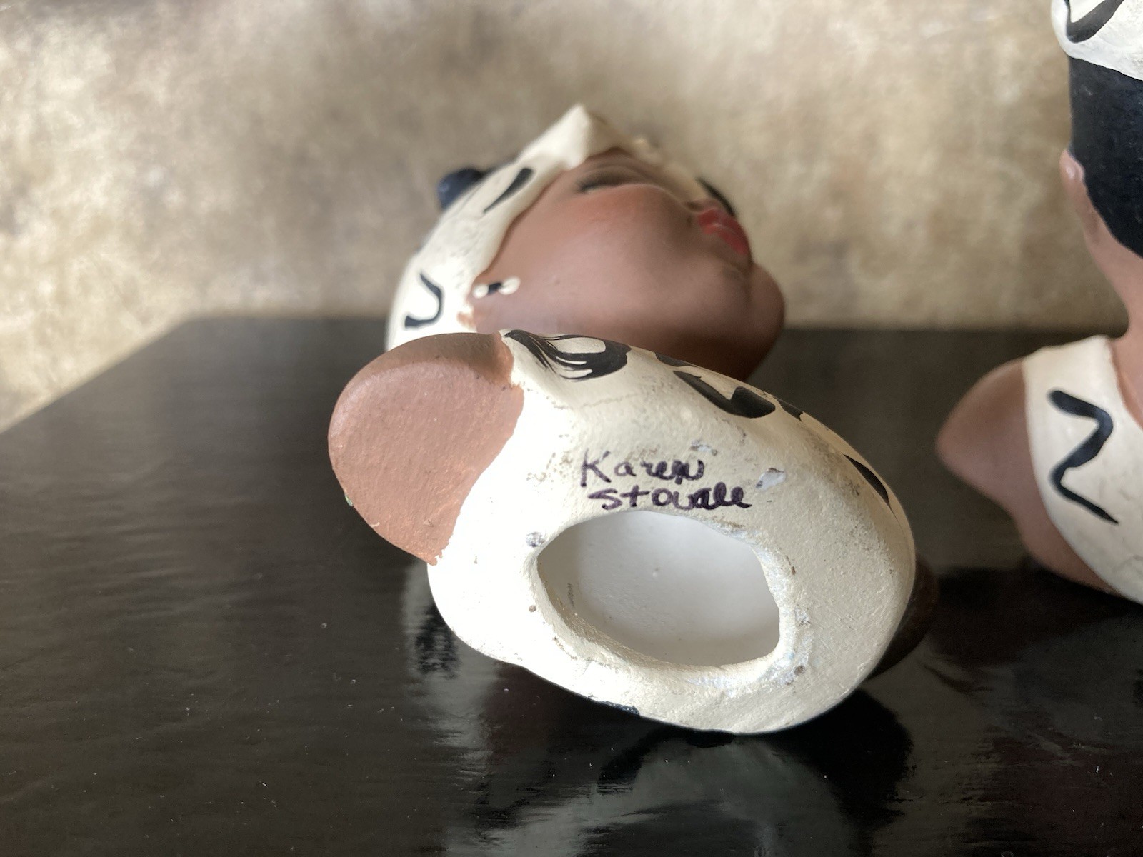 Signed Hand Painted African American Girl Busts Cute Boho Decor Collectible Art